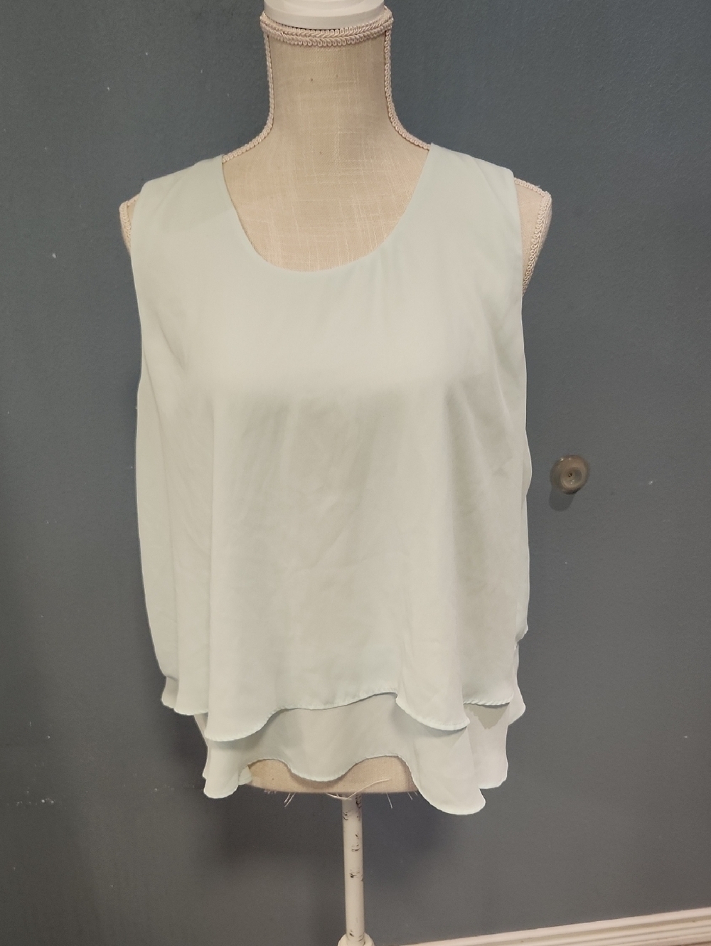 Metaphor Sheer Chiffon Layered Sleeveless Flowy Key Hole Blouse Preppy Office
